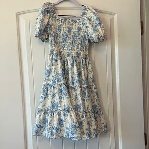 SHEIN Blue Floral Smocked Kids Dress